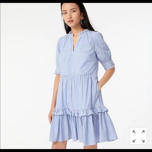 NEW J.Crew Ruffle Neck Tiered Popover Dress in Blue Stripe